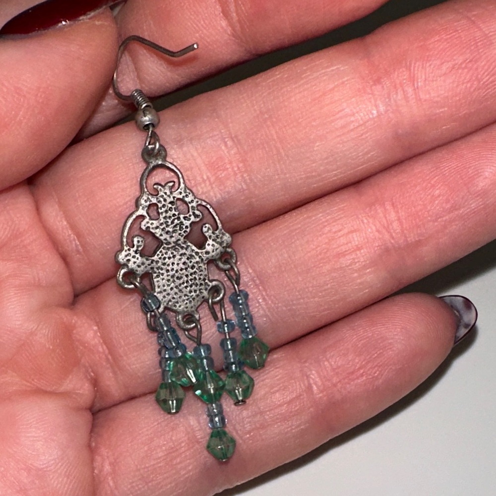 Elegant Silver and Blue Dangle stone Earrings - Picture 3 of 3